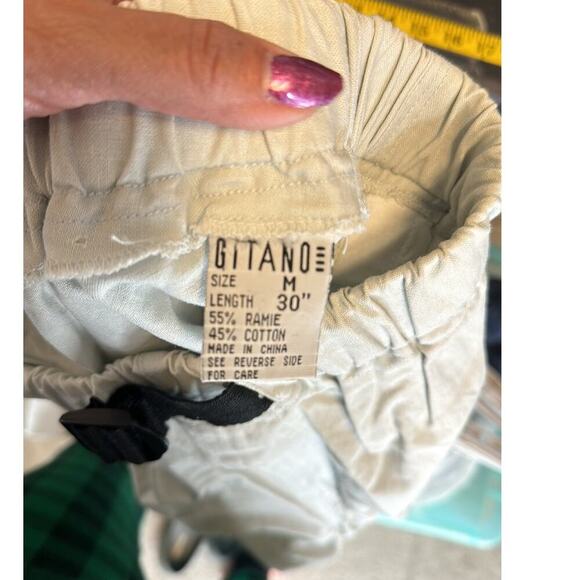 Vintage Gitano cotton belted khaki pants 80s minimalist lagenlook  bohemian - Picture 8 of 9